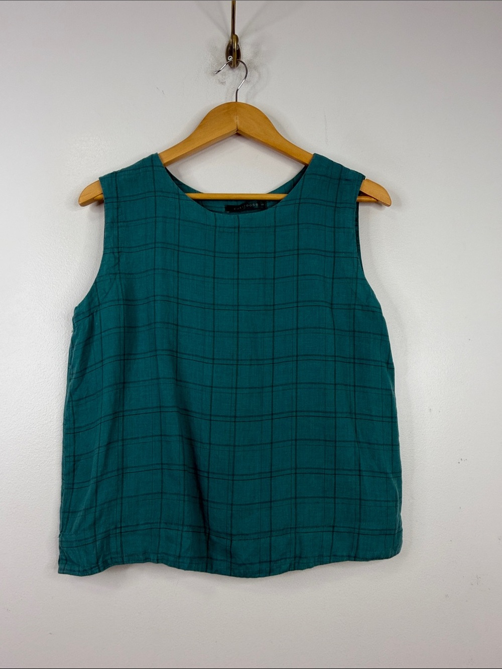 Cut Loose Top Womens Small Linen Cotton Blue Green Sleeveless Relaxed Oversized